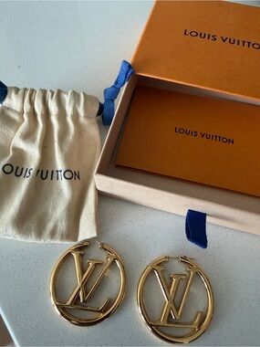 Louis Vuitton Gold-Tone LV Round Logo Hoop Earrings